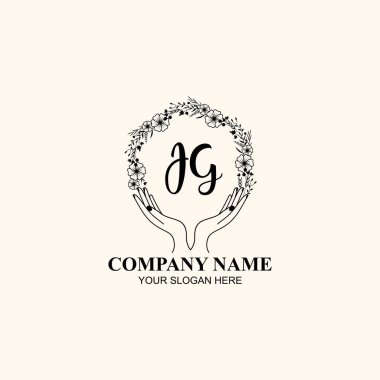 Çiçek El Yazısı Doğa ve El Elementleri ile Baş Logosu JG