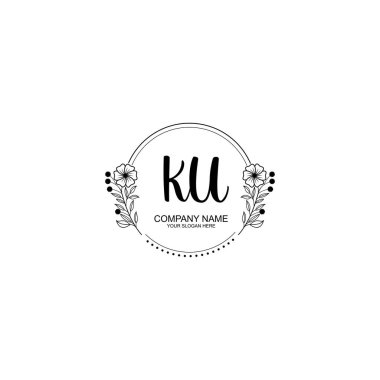 Minimalist El Çizimi KU Çiçek ve El Elementleri ile İlk Logo