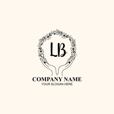 Çiçek El Yazısı Doğa ve El Elementleri ile İlk Logo LB