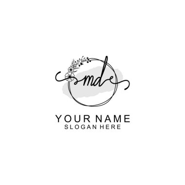 MD harfli Minimalist Çiçek Çemberi Logosu