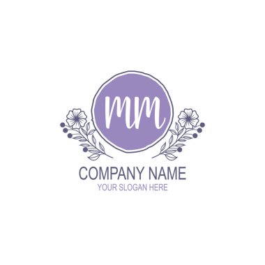 Minimalist El Çizimi MM Çiçek ve El Elementleri ile İlk Logo