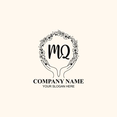 Çiçek El Yazısı Doğa ve El Elementleri ile Baş Logo MQ