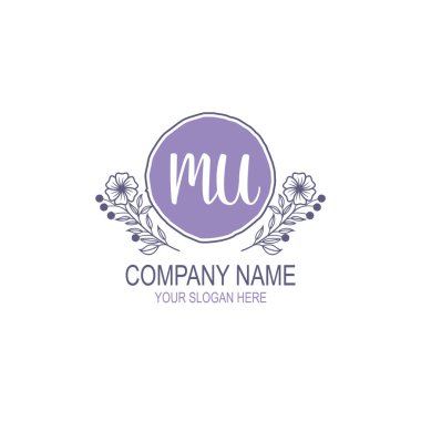 Minimalist El Çizimi MU Çiçek ve El Elementleri ile İlk Logo
