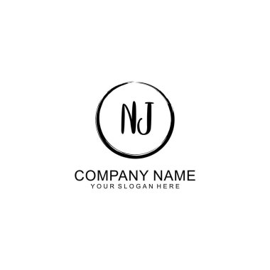 Çember ve Tüy Elementleri ile el yazısıyla NJ İlk Logosu