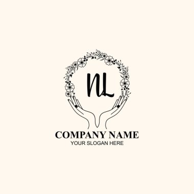 Çiçek El Yazısı Doğa ve El Elementleri ile Baş Logosu NL