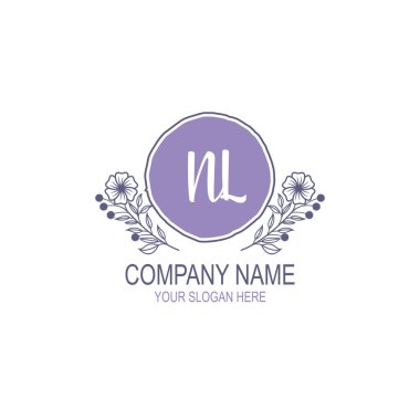 Minimalist El Çizimi NL Çiçek ve El Elementleri ile İlk Logo