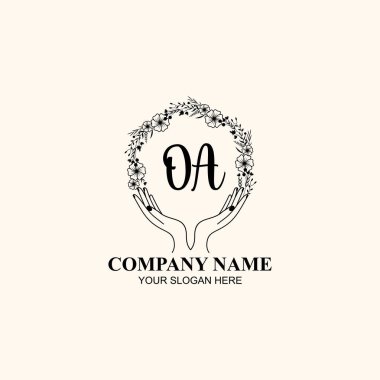 Çiçek El Yazısı Doğa ve El Elementleri ile Baş Logosu OA
