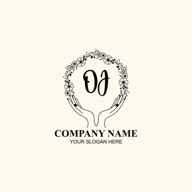 Çiçek El Yazısı Doğa ve El Elementleriyle Baş Logosu OJ