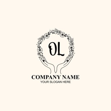 Çiçek El Yazısı Doğa ve El Elementleriyle Baş Logosu