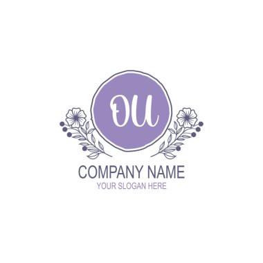 Minimalist El Çizimi OU Çiçek ve El Elementleri ile İlk Logo