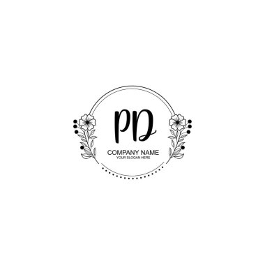 Minimalist El Çizimi PD Çiçek ve El Elementleri ile İlk Logo