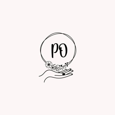 Çiçek ve El Elementleri ile Minimalist El Çizimi Posta İniş Logosu