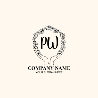 Çiçek El Yazısı Doğa ve El Elementleri ile İlk Logo PW