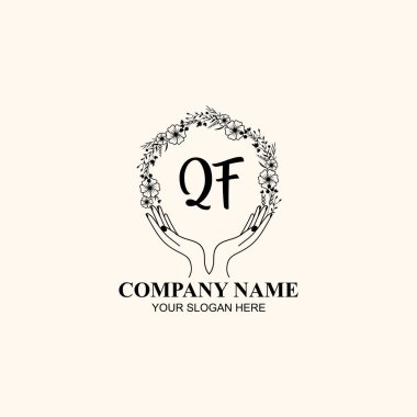 Çiçek El Yazısı Doğa ve El Elementleri ile Baş Logo QF
