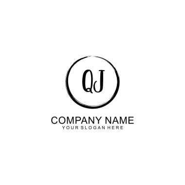 Çember ve Tüy Ögeleriyle El Yazısıyla QJ Başlangıç Logosu