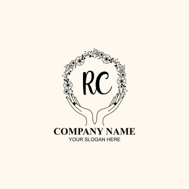 Çiçek El Yazısı Doğa ve El Elementleri ile İlk Logo RC