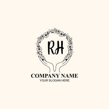 Çiçek El Yazısı Doğa ve El Elementleri ile İlk Logo RH