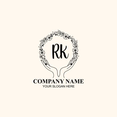 Çiçek El Yazısı Doğa ve El Elementleri ile Baş Logo RK