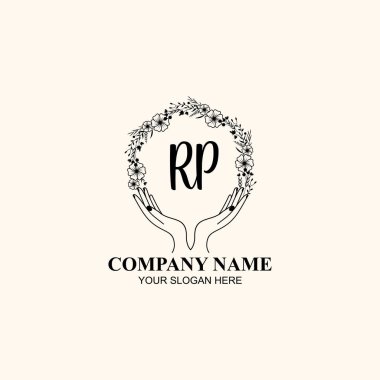 Çiçek El Yazısı Doğa ve El Elementleri ile Baş Logo RP