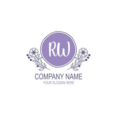 Minimalist El Çizimi RW Çiçek ve El Elementleri ile İlk Logo