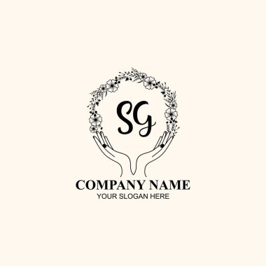 Çiçek El Yazısı Doğa ve El Elementleri ile Baş Logo SG