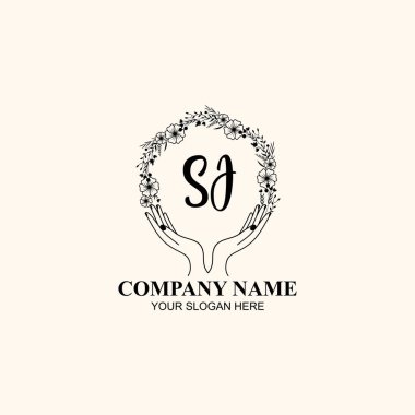 Çiçek El Yazısı Doğa ve El Elementleri ile Baş Logosu SJ