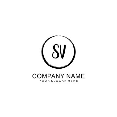 Çember ve Tüy Elementleri ile El Yazısı SV İlk Logo