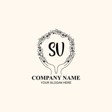 Çiçek El Yazısı Doğa ve El Elementleri ile Baş Logo SV