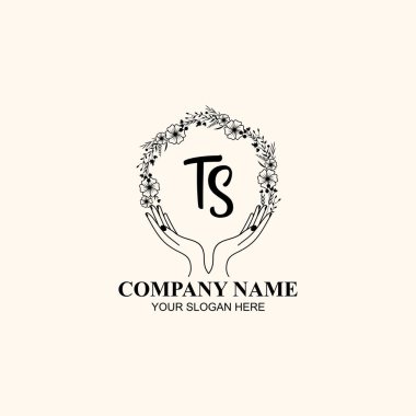 Çiçek El Yazısı Doğa ve El Elementleri ile T Baş Logosu