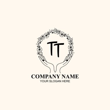 Çiçek El Yazısı Doğa ve El Elementleri ile Baş Logo TT