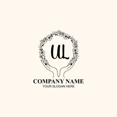 Çiçek El Yazısı Doğa ve El Elementleri ile İlk Logo UL