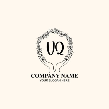 Çiçek El Yazısı Doğa ve El Elementleri ile Baş Logo VQ