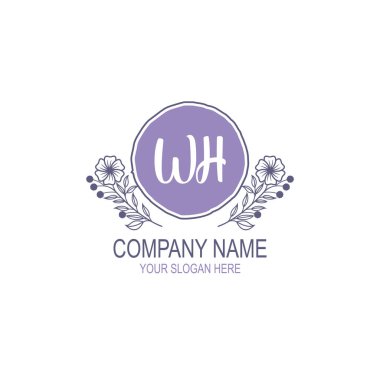 Minimalist El Çizimi WH Çiçek ve El Elementleri ile İlk Logo