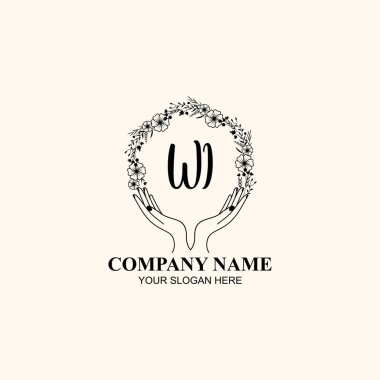 Çiçek El Yazısı Doğa ve El Elementleri ile Baş Logo WI