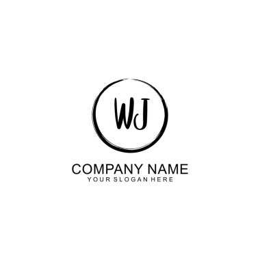 Çember ve Tüy Ögeleri ile el yazısıyla yazılmış WJ İlk Logosu