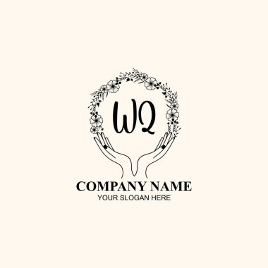 Çiçek El Yazısı Doğa ve El Elementleri ile Baş Logo WQ