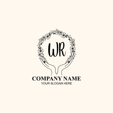 Çiçek El Yazısı Doğa ve El Elementleri ile Baş Logo WR
