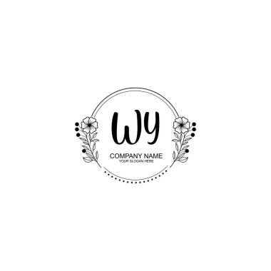 Minimalist El Çizimi WY Çiçek ve El Elementleri ile İlk Logo