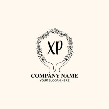 Çiçek El Yazısı Doğa ve El Elementleri ile Baş Logo XP