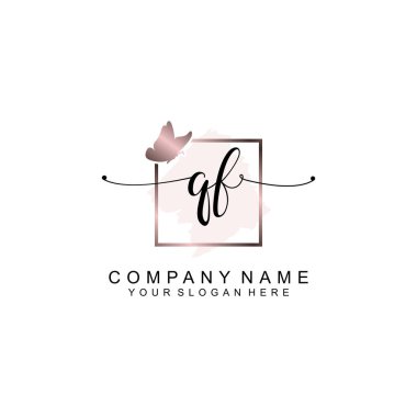 Minimalist el yazısı QF Yumuşak Aksanlı İlk Logolar