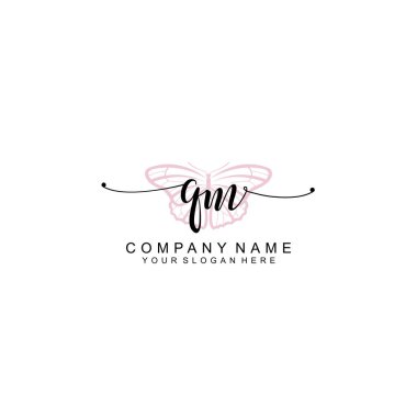 Minimalist el yazısı QM Yumuşak Aksanlı İlk Logolar