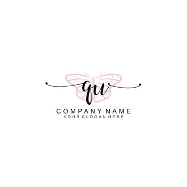 Minimalist el yazısı QU Yumuşak Aksanlı İlk Logolar