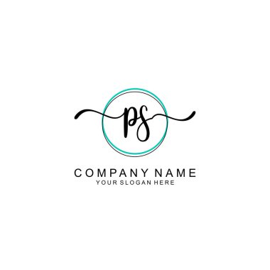 Minimalist el yazısı PS İlk Logo Tasarımı Koleksiyonu