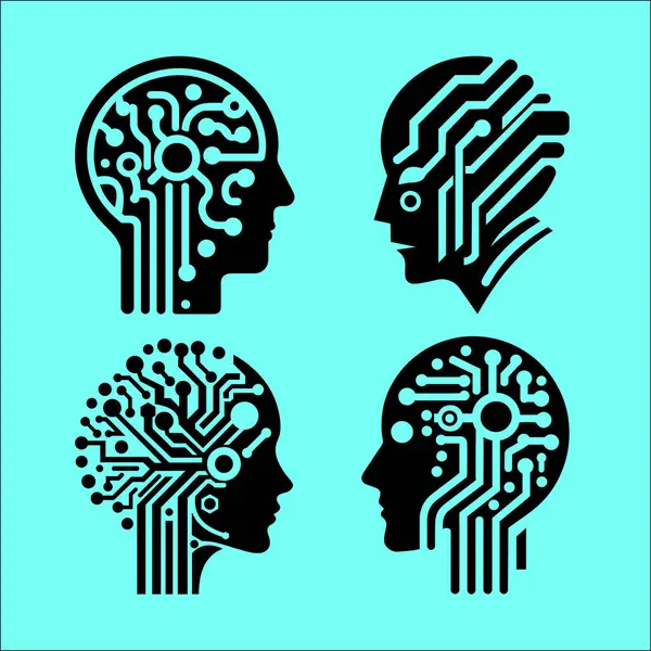 Yapay zeka konsepti. Elektronik devresi olan insan kafası silueti. Vektör illüstrasyonu