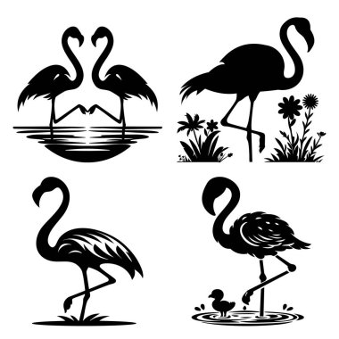  Zarif Flamingo Siluet Koleksiyonu, Doğa ve Vahşi Yaşam Vektör Kümesi, Minimalist Flamingo Vektör Kümesi, Aşk, Vahşi Yaşam ve Bebek Kuş Sahnesi