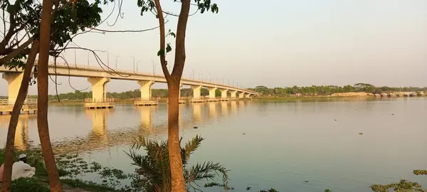 Nehir ve ağacı olan güzel bir manzara.