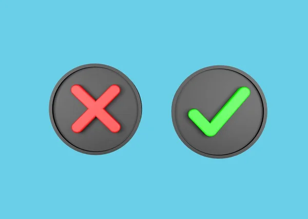3d round black button Check and cross mark. 3d rendering