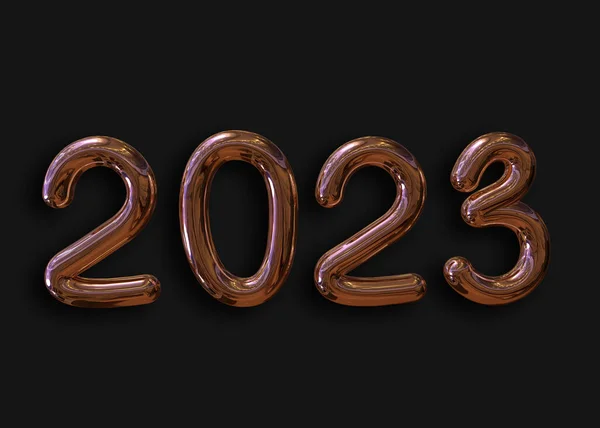 2023 3Dリアルなゴールド箔黒の背景に風船 メリークリスマスとハッピーニューイヤー2023グリーティングカード 3Dレンダリング — ストック写真