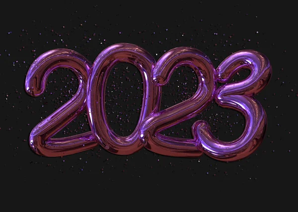 2023 Balões Folha Ouro Rosa Realista Fundo Preto Feliz Natal — Fotografia de Stock