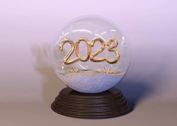 2023年あけましておめでとうございます ガラスの泡で黄金の金属番号 クリスマスの装飾 2023年の祝賀会 クリスマスポスター バナー カバーカード パンフレット チラシ レイアウトデザイン — ストック写真